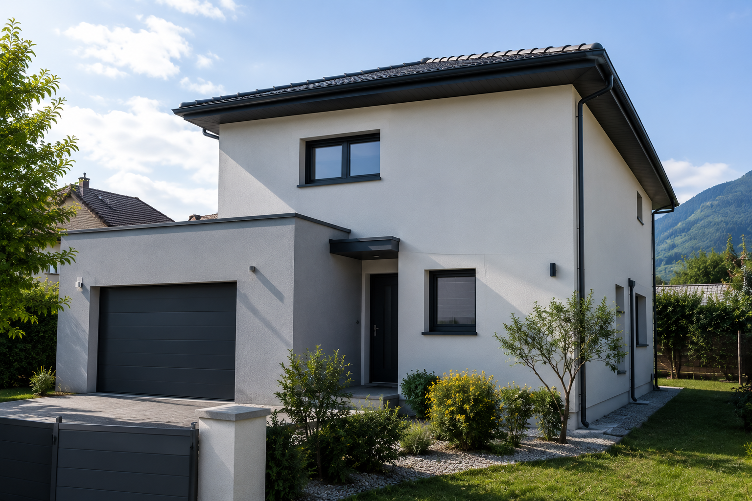 Transformation extérieure d'une villa moderne par ravalement et ITE à Annemasse